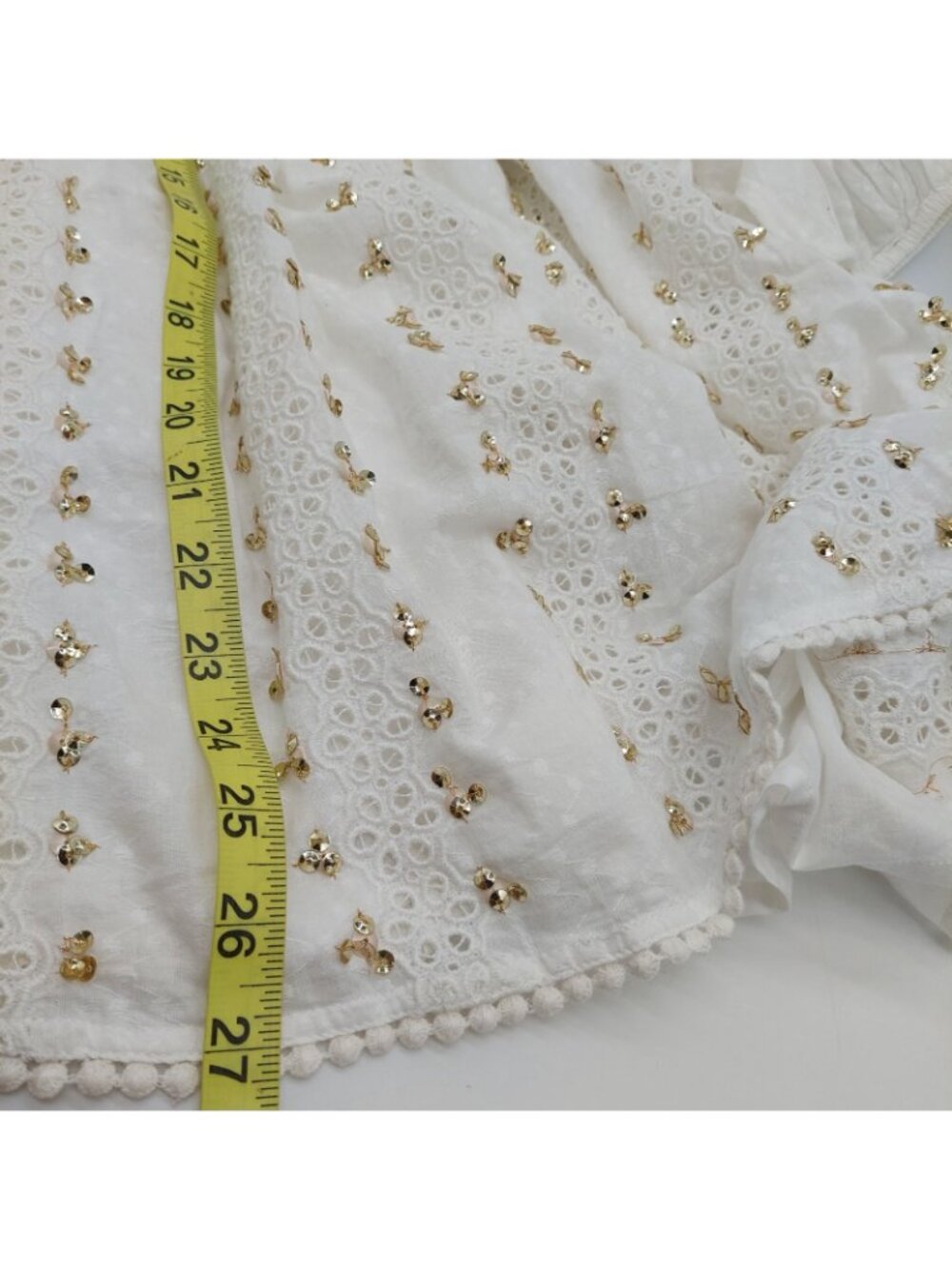 Chicos Shirt Front White Gold Sequins Size 2 Blouse Large - Picture 6 of 9